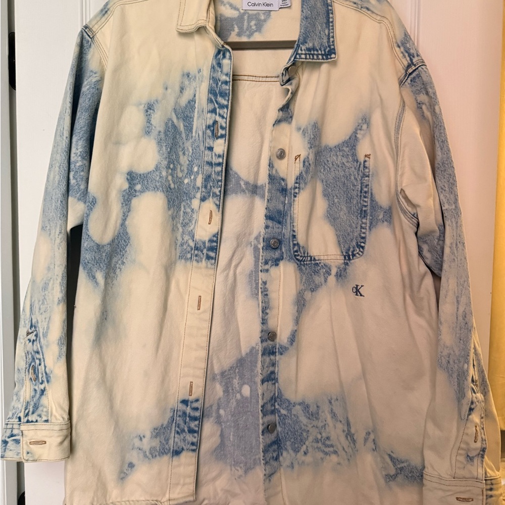 Calvin Klein Bleached Denim Trucker Jacket - Cream & Light Blue